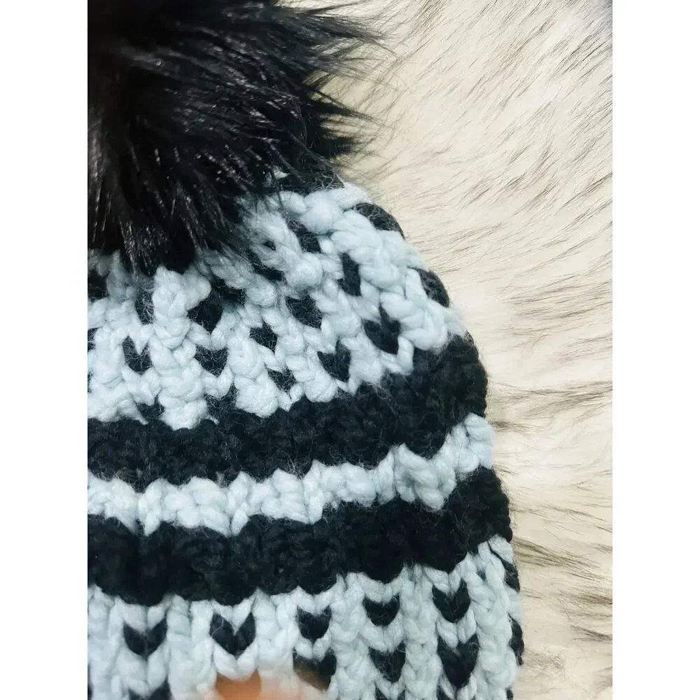 Hand Knit Into Your Heart Beanie: Cozy Winter Hat with Faux Fur Pom